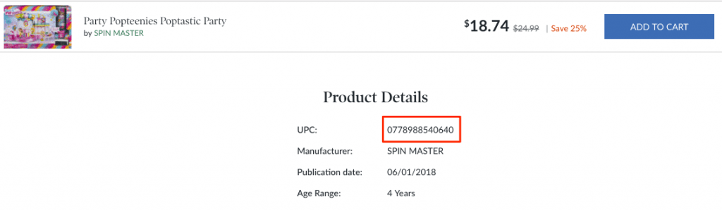 Finding a product UPC on an online arbitrage website
